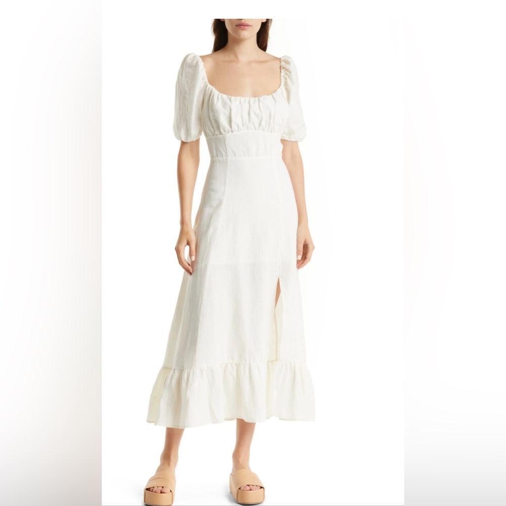 & Other Stories Puff Sleeve Linen Midi Dress Sz 6